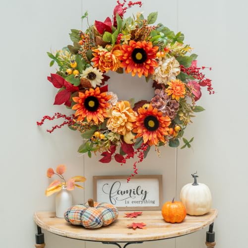 24 Inch Harvest Fall Wreaths for Front Door with