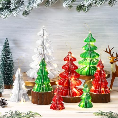 Faccito 8 Pcs Honeycomb Christmas Trees LED - Vibrant Style, Classic Color