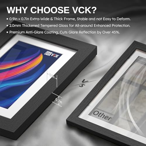 VCK Black 16x20 Picture Frame 2 Pack with Mat and Glass – Fits 11x14 Photos