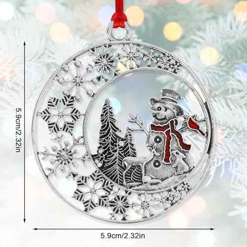 2025 Christmas Ornaments, Pewter Christmas Tree Ornament with Red Rope Gorgeous Hanging Craft Decoration for Xmas Holiday House Party Decor