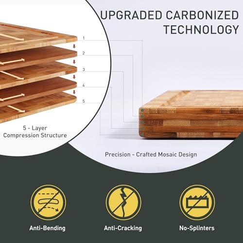 Heavy Duty Bamboo Cutting Board Set of 3 - Non Slip, Thick End Grain Kitchen Chopping Boards, Multiple Sizes