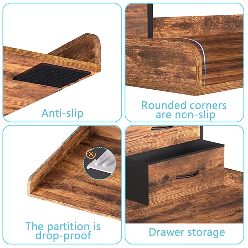 Unionly 2-Tier Washer and Dryer Countertop with Fabric Drawers - Rustic Brown