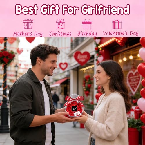 Red Gifts for Girlfriend - Romantic Rose & Heart Necklace Set for Christmas, Valentines, Birthday