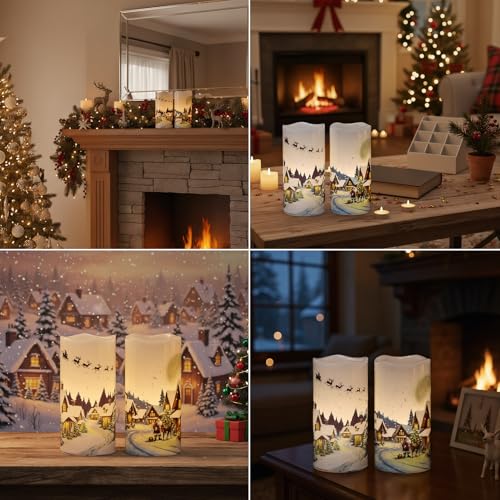 KunSwenn 2-Pack Christmas Santa & Snowman Flameless LED Candles with Remote Timer