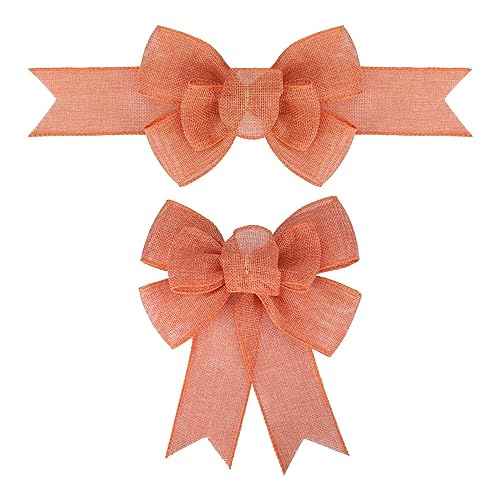 2 Pcs Orange Fall Burlap Bow Handmade Premade Bows for Wreaths Large Decorative Thanksgiving Ornaments Tree Decorations Wrapping Bows Decor (Orange)