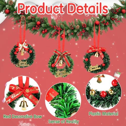 Mini Christmas Wreath Ornaments Set - 10 Pcs Dollhouse Sized Holiday Wreaths