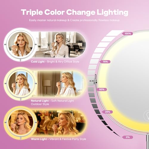 Nickel 1X/30X Lighted Makeup Mirror, 9-inch Adjustable Double-Sided Vanity with 360° Rotation