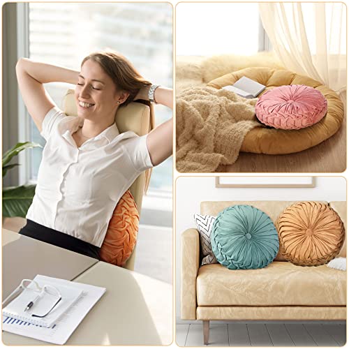 Kathfly Velvet Pleated Round Throw Pillows - Pumpkin Style, 4 Colors, 14x14 Inches - Orange, Yellow, Pink, Green