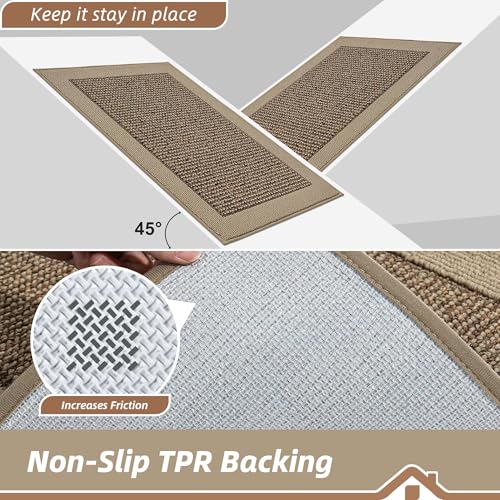 Kitchen Rugs Set of 2 - Non Slip Washable 24x36 & 24x60 Taupe - Rectangular