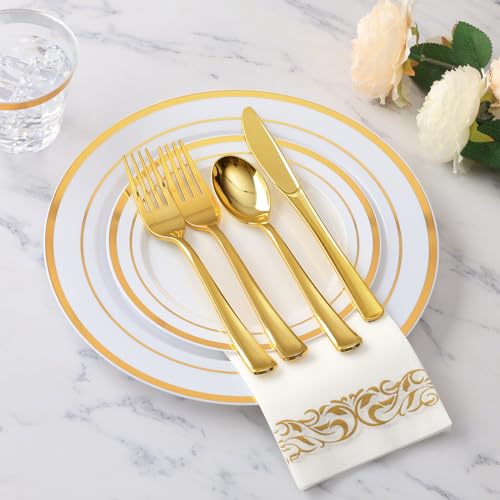 Goodluck Gold Disposable Dinnerware Set for 100 Guests - 700 Pieces