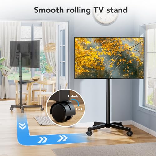 AX WABER Rectangular Mobile TV Stand for 23-60 Inch TVs, Height Adjustable, 88 lbs Capacity