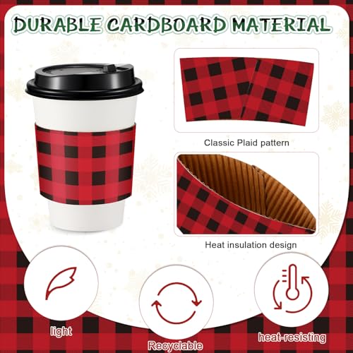 Christmas Coffee Cup Sleeves 200 Pcs Buffalo Plaid Red & Green