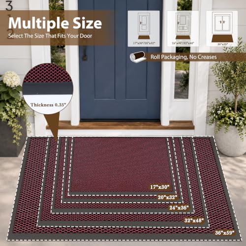 HoHomLeona Red 24x36 Outdoor Front Door Mat – 2x3 ft Welcome Entrance Rug