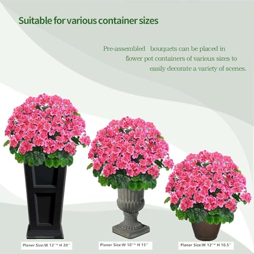 Artificial Geranium Bush - 20 Inch Outdoor Potted Faux Plant for Garden, Porch & Patio - Dark Pink, UV Resistant, 2 Pack