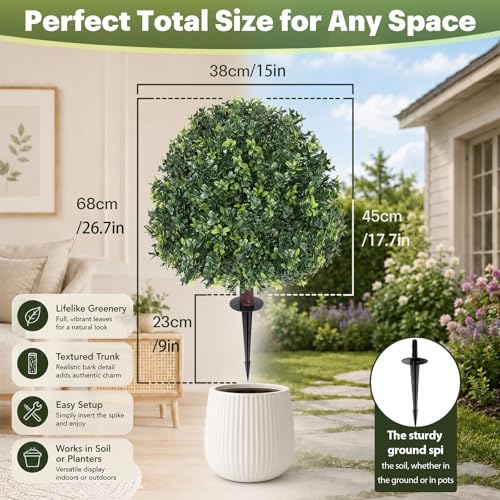 26.5" Artificial Boxwood Topiary Balls Set of 2, UV Resistant Porch