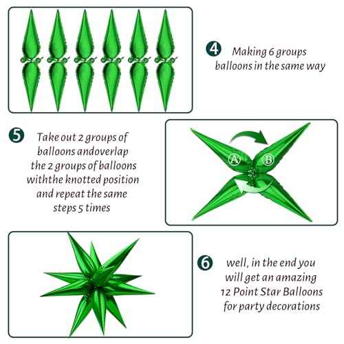 Moukiween 60 PCS Green Star Balloons, 12 Point Cone Explosion Star Foil Balloons for Christmas, Birthday, Wedding, St. Patrick's, Safari Jungle Decorations (Green)