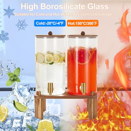 FavorFlavor 2-Pack 1.5 Gallon Glass Drink Dispenser with Wooden Stand
