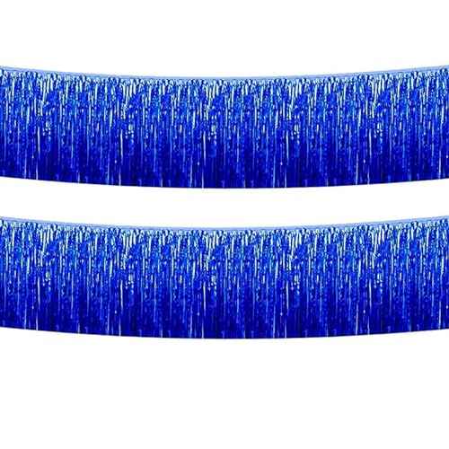 Blue Foil Fringe Garland 10FT 2packs, Metallic Foil Tinsel Fringe Banners for Parade Float Decorations Wedding, Birthday Party Graduation (Two Blue)