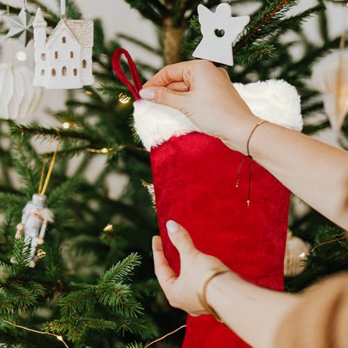 LinaGarten 6-Pack 20" Red Plush Christmas Stockings with Fur Cuff – Traditional Large Holiday Decorations