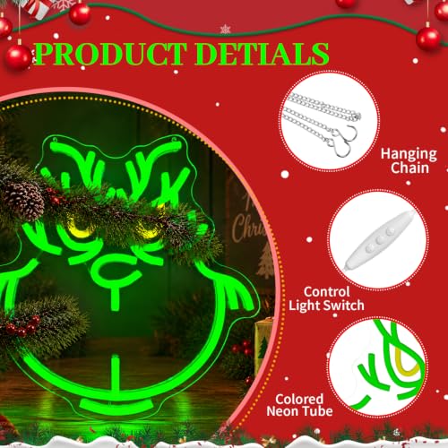 Zikdhf Monster Face Christmas Neon Sign, Dimmable USB Wall Decor