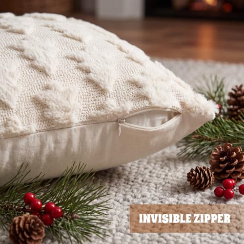 FEHERLO Christmas Tree Throw Pillow Covers 18x18 in Beige, Set of 2 – White Trees Variation