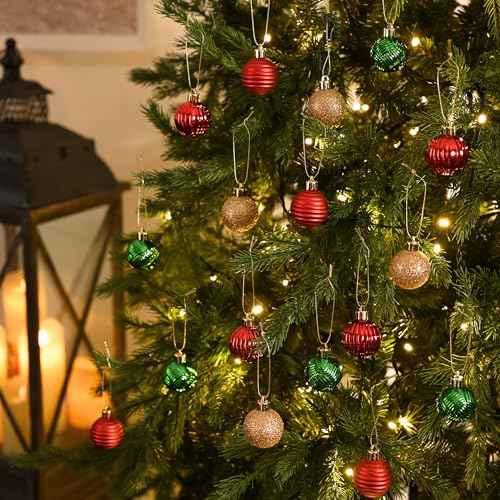 Valery Madelyn 1.6" Small Christmas Ornaments Tree Decorations Set for Fall Halloween, 24ct Red Green Gold Shatterproof Ball Hanging Ornament Bulk for Xmas Holiday Party Decor