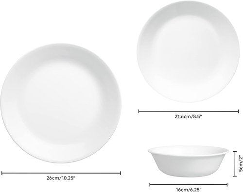 Corelle Dinnerware Set - 12-Piece Winter Frost White Dinner Set for 4 | Plates & Bowls Included