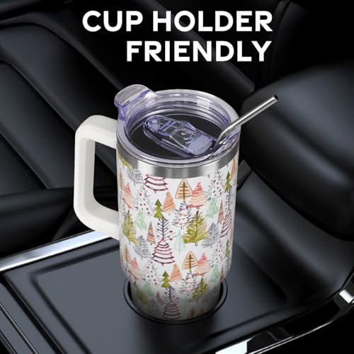 2025 Christmas Tumbler 40oz with Handle & Straw Lid - Leak-Proof Stainless Steel Cup