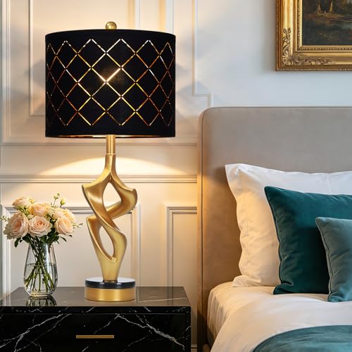 Black & Gold 29-Inch Modern Sculptural Table Lamps Set of 2 with 3 Color Temperatures