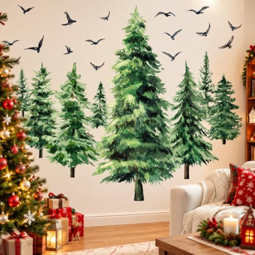 Qilery 3 Pack Christmas Tree Wall Decals - Peel & Stick Large Pine Trees