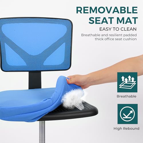 DUMOS Blue Armless Mesh Office Chair for Small Spaces, 1 Pack