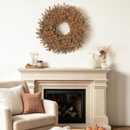 Fall Wreath for Front Door - 26 Inch Artificial Autumn Boxwood Decor - Orange