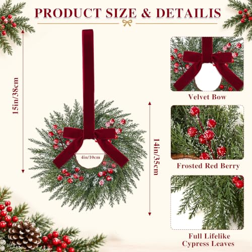 12Pcs 14" Mini Christmas Wreaths for Cabinets Small Wreaths with Velvet Bow