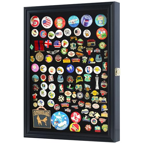 Large Pin Display Case Shadow Box with UV Protection - Black Finish, 19x14