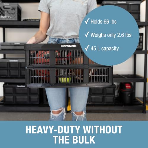 CleverMade Obsidian 45L Collapsible Utility Crates 3-Pack for Storage