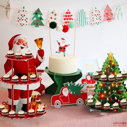 KatchOn Christmas Cupcake Stand Set of 2 - Red & Green Holiday Decor