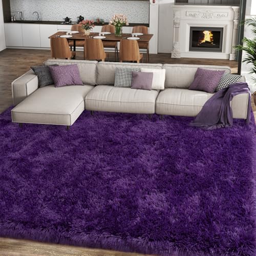 8' x 10' Large Purple Fluffy Washable Area Rug - Living Room Carpet