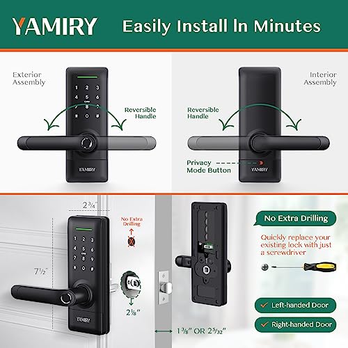 Yamiry Smart Biometric Door Lock Black Keyless Entry App Control 6 Ways to Unlock