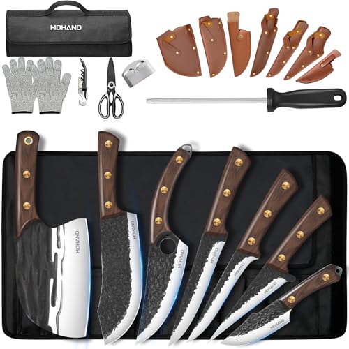 Black Butcher Knife Set with Leather Bag - Viking & Serbian Knives, Hand-Forged High-Carbon Steel, Ergonomic Handles