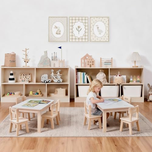 Leeshyah Montessori Book and Toy Shelf for Kids Natural Birch Plywood 5-Section Organizer