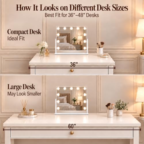 Hollywood Makeup Mirror with Lights - White Frame, 16 x 12.9 inch, Touch Control, 11 LED Bulbs, Detachable 10X Magnifier