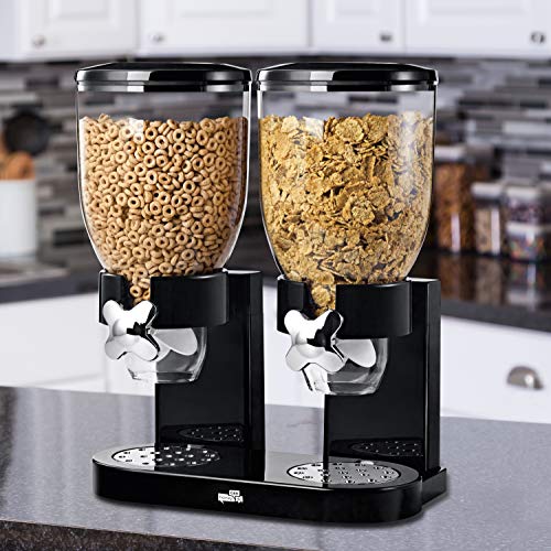 ZevrO Dual Food & Cereal Dispenser 2.2 Cups - Black & Chrome, Airtight