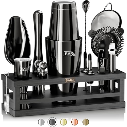 Bartender Kit with Black 28oz Boston Shaker, Cocktail Set & Recipe Cards