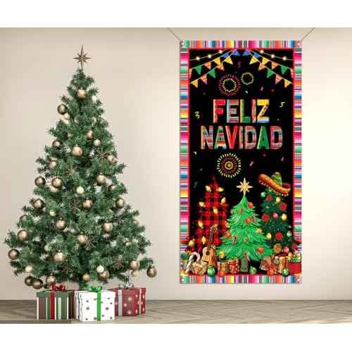 Nepnuser Feliz Navidad Door Cover Mexican Christmas Decoration Xmas Winter Holiday Party Decor Home Backdrop Door Hanging Banner
