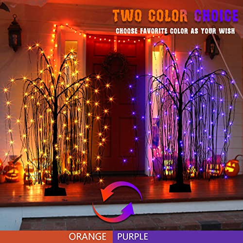 Lighted Halloween Tree 4FT Black & Purple Spooky Willow Outdoor Decoration