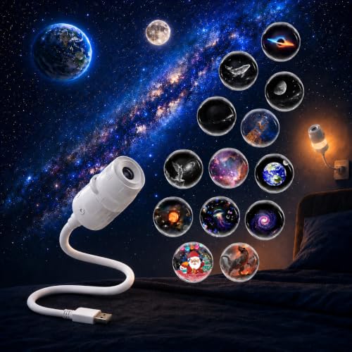 White Galaxy Projector Night Light 2-in-1 USB Starry Sky Projector with 13 Films