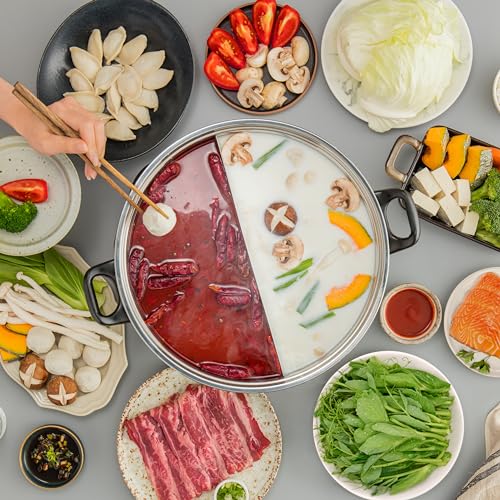 Dual-Sided Hot Pot 5Qt Stainless Steel - Adjustable Temperature, Dishwasher Safe