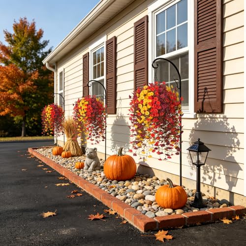 Artificial Fall Outdoor Flower Plant with Hanging Basket - UV Resistant, Brown Orange Yellow