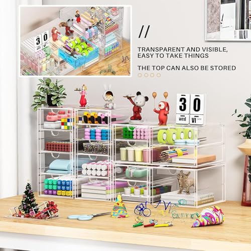 Acrylic 16-Drawer Makeup & Office Organizer for Desk - Clear Storage Solution with 4 Pack
