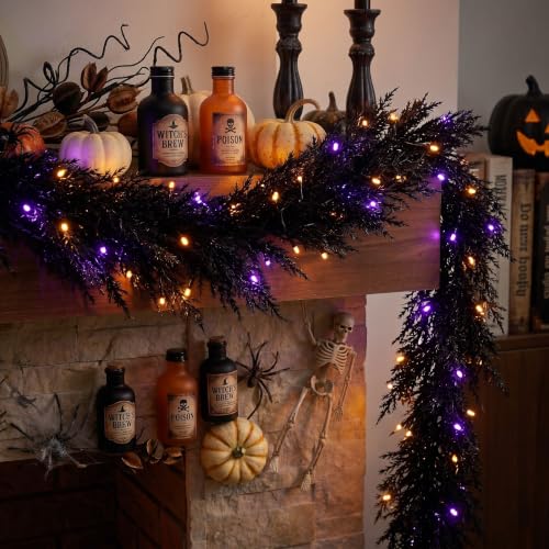 9ft Artificial Norfolk Pine Garland Halloween Decor for Mantle - Black Variation